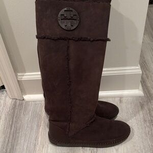 Brown Knee-High Boots with Logo